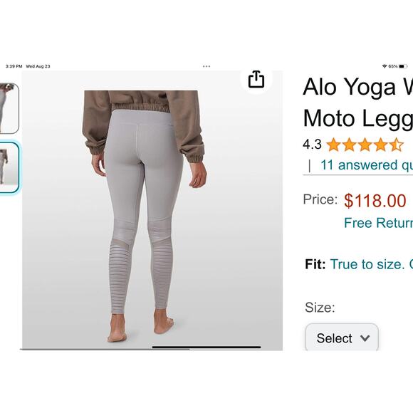 EUC ALO YOGA $158 Black Moto Leggings Women Faux Leather Details Size XS - Picture 11 of 11